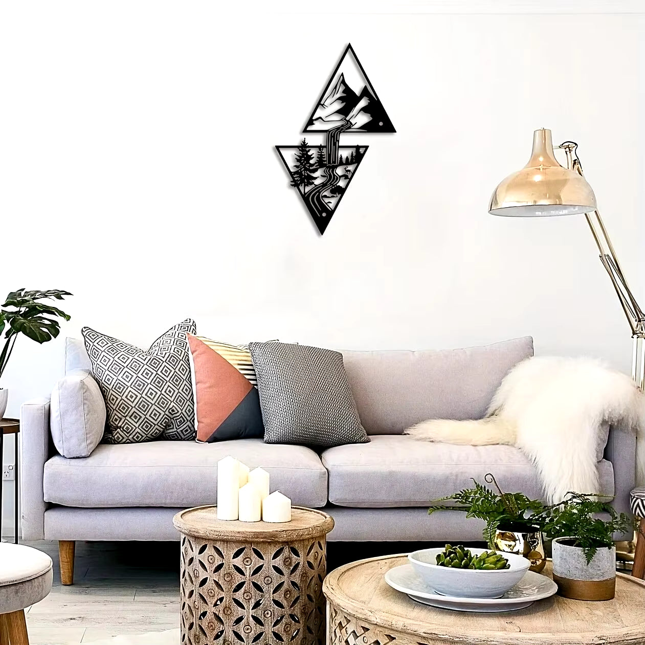 Arte de Parede em Metal - Montanha com Cascata, Decoração Moderna e Elegante