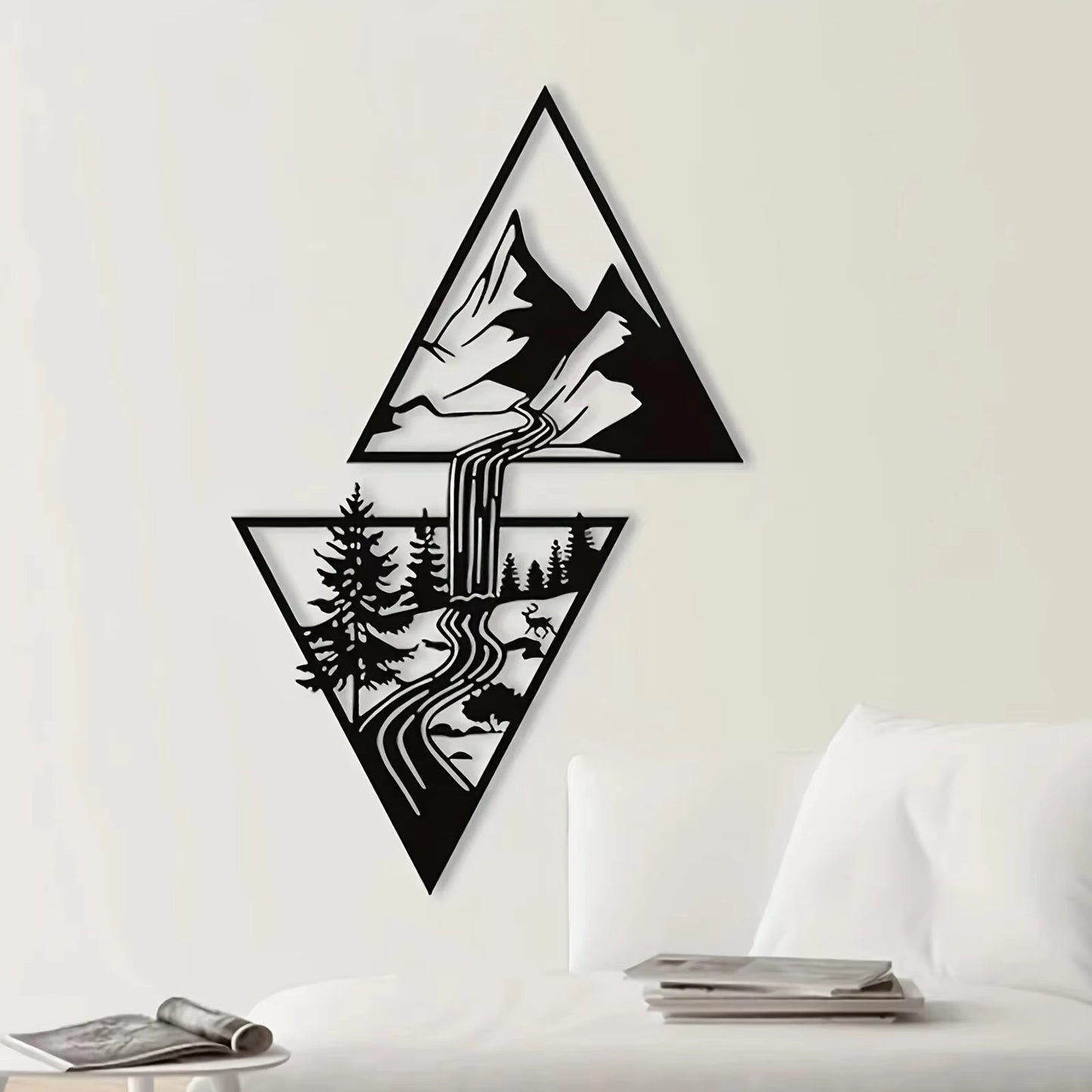 Arte de Parede em Metal - Montanha com Cascata, Decoração Moderna e Elegante