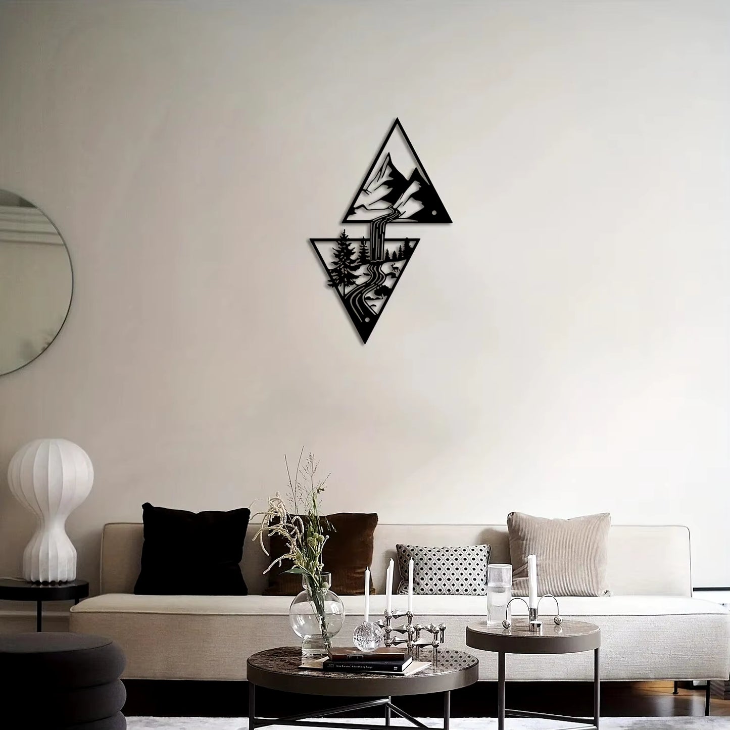 Arte de Parede em Metal - Montanha com Cascata, Decoração Moderna e Elegante